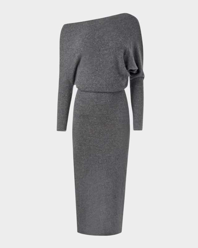 Kasos One-Shoulder Long-Sleeve Cashmere Midi Dress